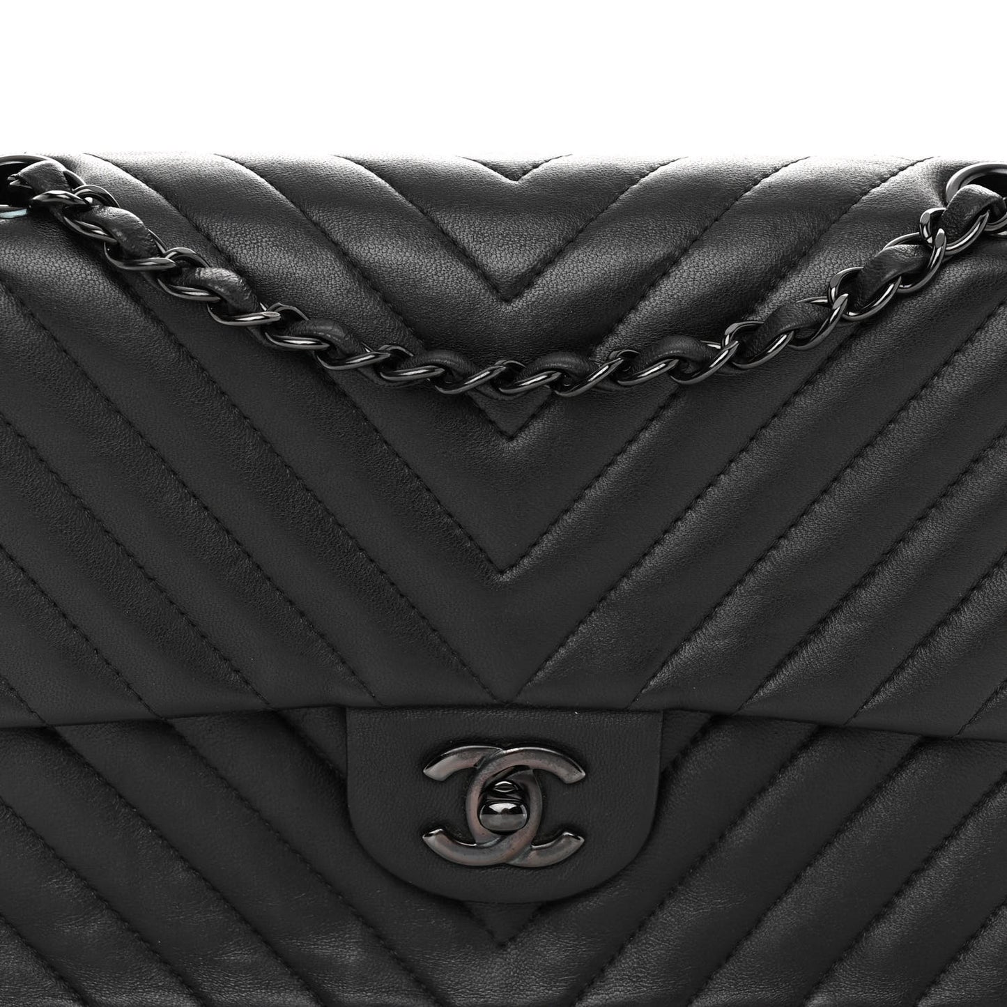 Lambskin Chevron Quilted Medium Double Flap So Black