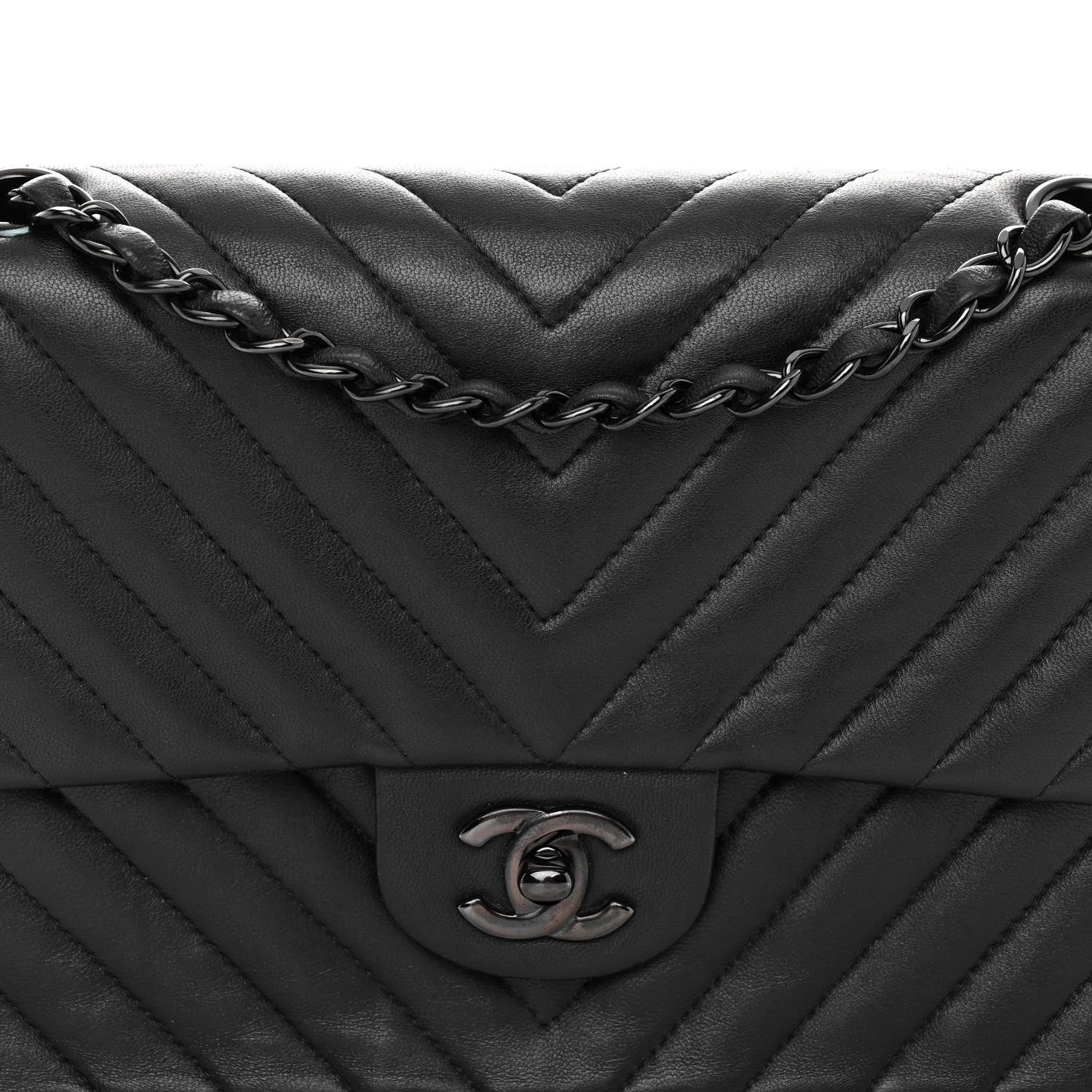 Chanel Lambskin Chevron Quilted Medium Double Flap So Black 8 of 11