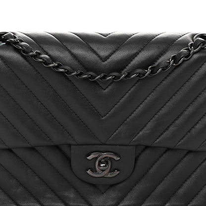 Chanel Lambskin Chevron Quilted Medium Double Flap So Black 8 of 11