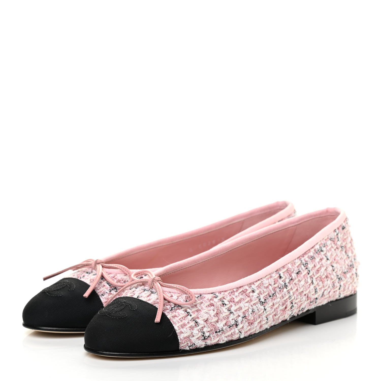 Chanel Tweed Grosgrain Cap Toe Ballerina Flats 36 Pink Black 3 of 8