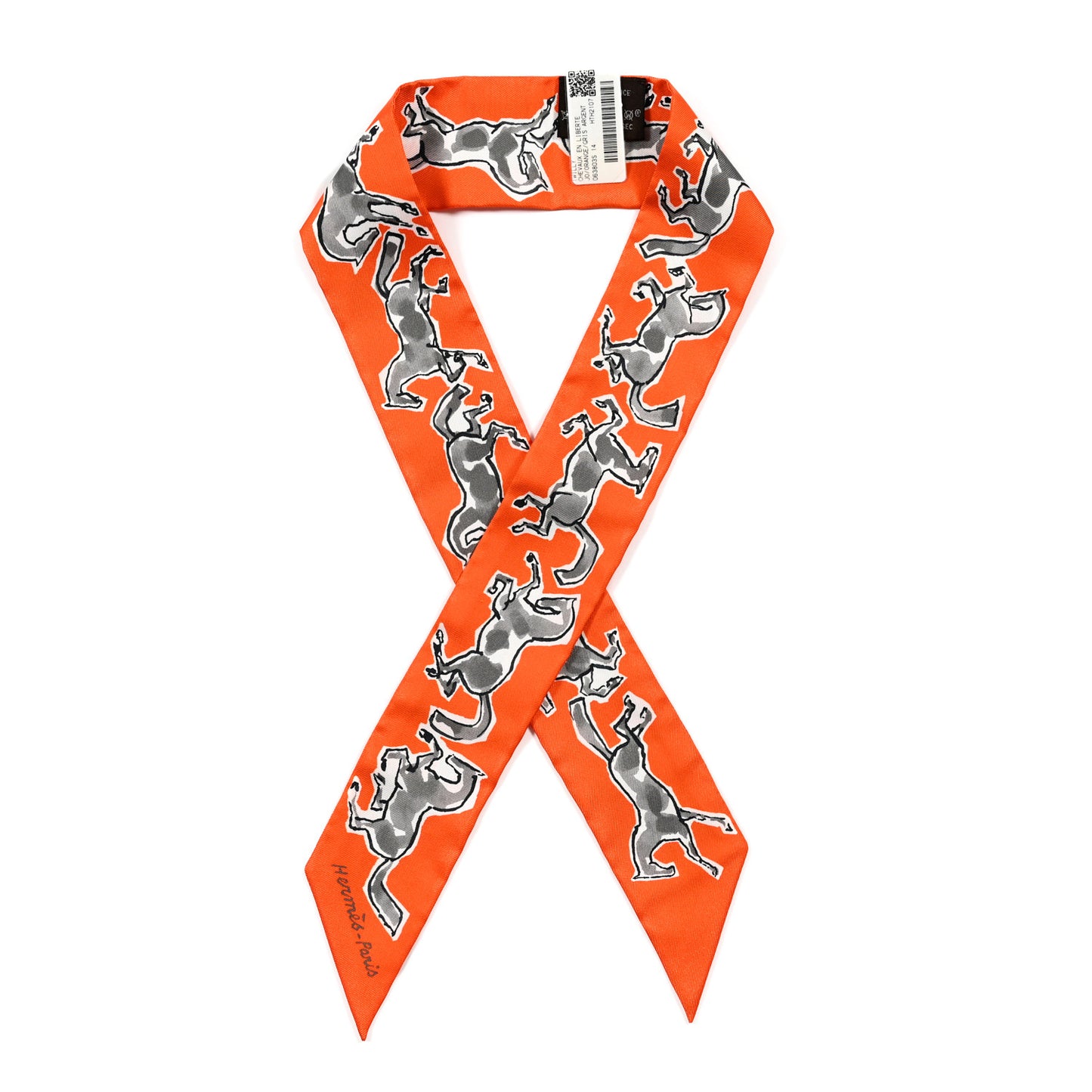 Silk Chevaux En Liberte Twilly Orange Gris Argent