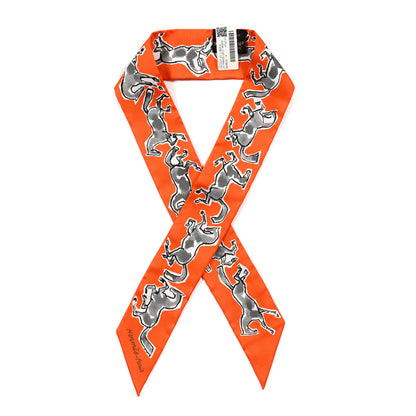 Hermes Silk Chevaux En Liberte Twilly Orange Gris Argent 1 of 4