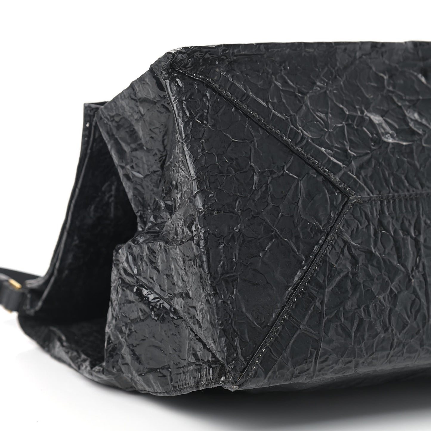 Crinkled Faux Patent Beckett Shoulder Bag Black