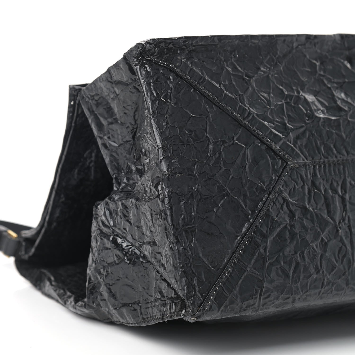 Stella McCartney Crinkled Faux Patent Beckett Shoulder Bag Black 6 of 13