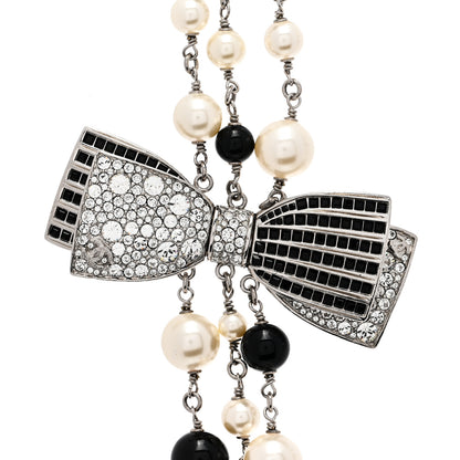 Chanel Crystal Pearl Resin CC Bow Necklace Black Gold 4 of 5