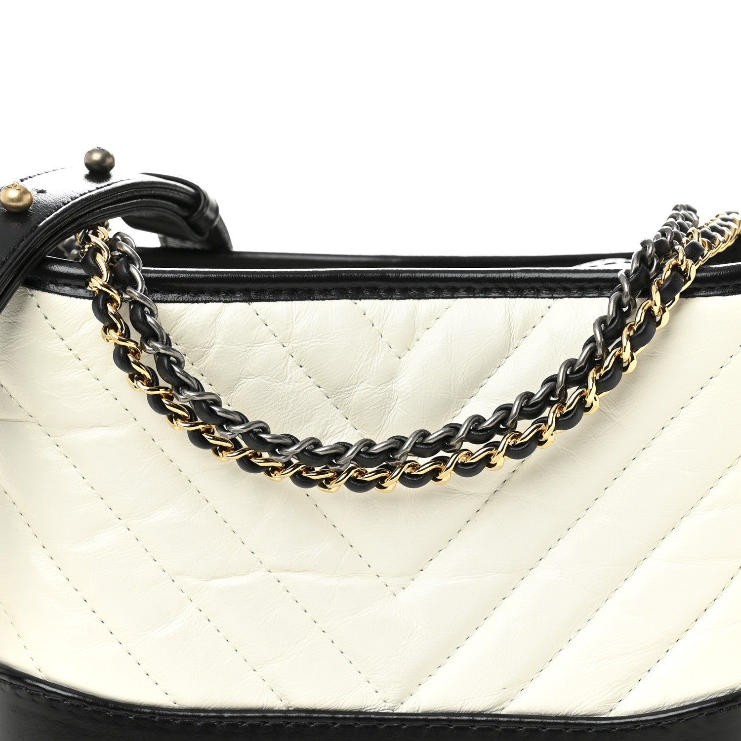 Chanel Aged Calfskin Chevron Quilted Small Gabrielle Hobo Black White 8 of 10