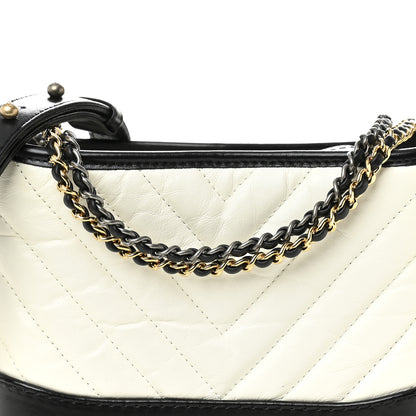Chanel Aged Calfskin Chevron Quilted Small Gabrielle Hobo Black White 8 of 10