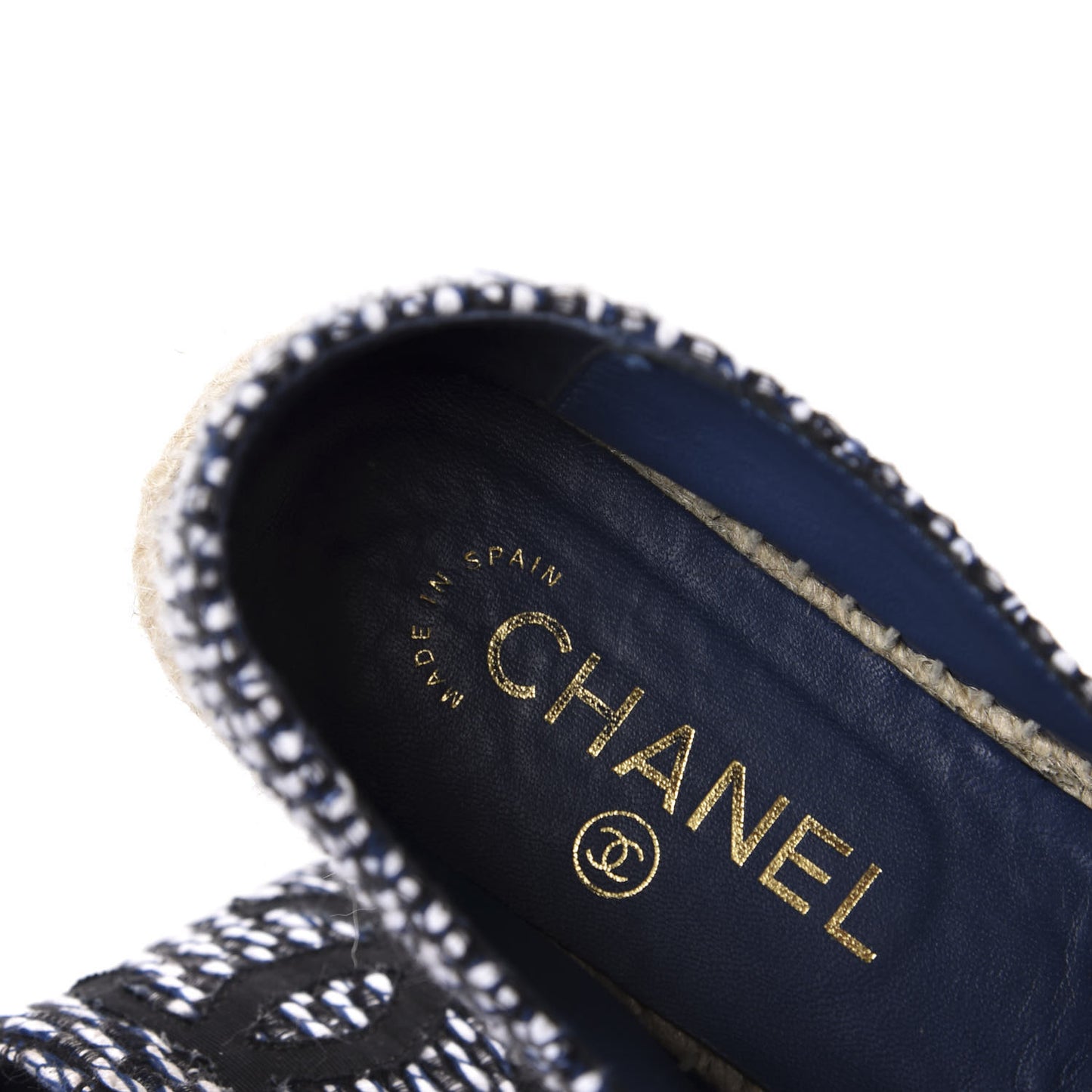 Tweed Grosgrain CC Espadrilles 36 Black Navy White