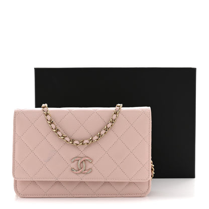Chanel Caviar Quilted Crystal Enamel CC Wallet On Chain WOC Light Pink 12 of 12