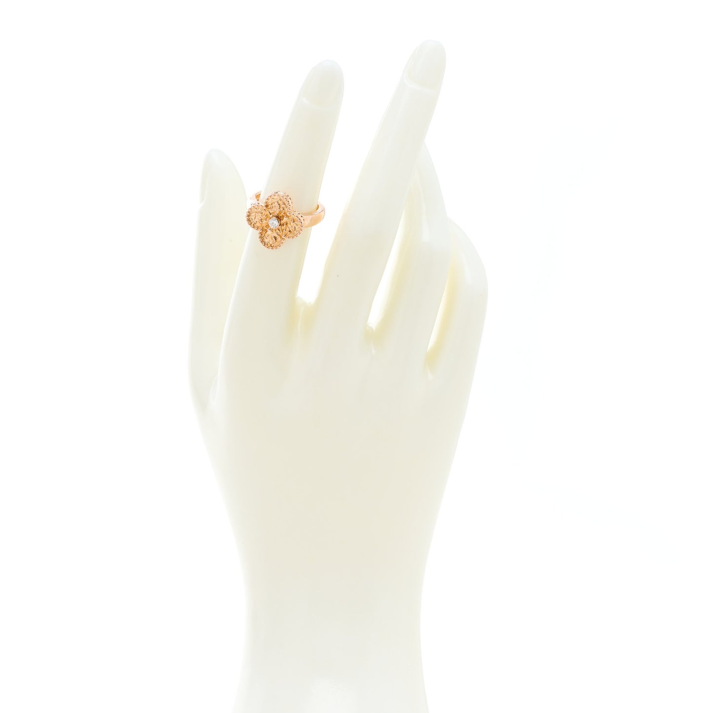 18K Rose Gold Diamond Vintage Alhambra Ring 49 5
