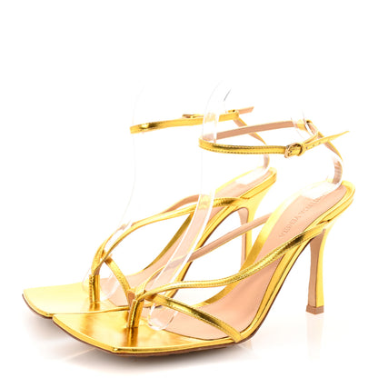 Bottega Veneta Laminated Calfskin Stretch Multi Strap 90mm Sandals 41 Gold 4 of 9
