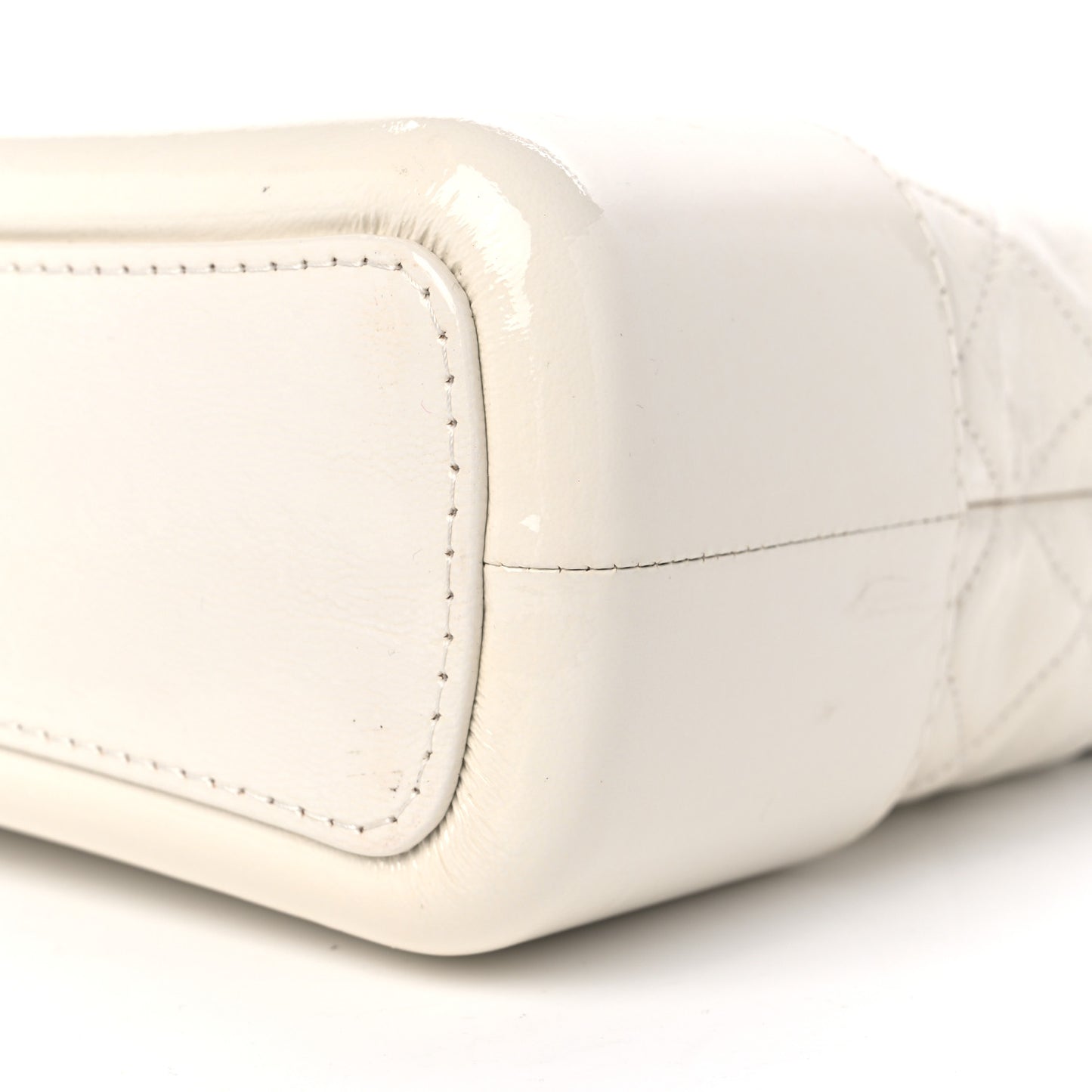 Patent Goatskin Quilted Medium Gabrielle Hobo White