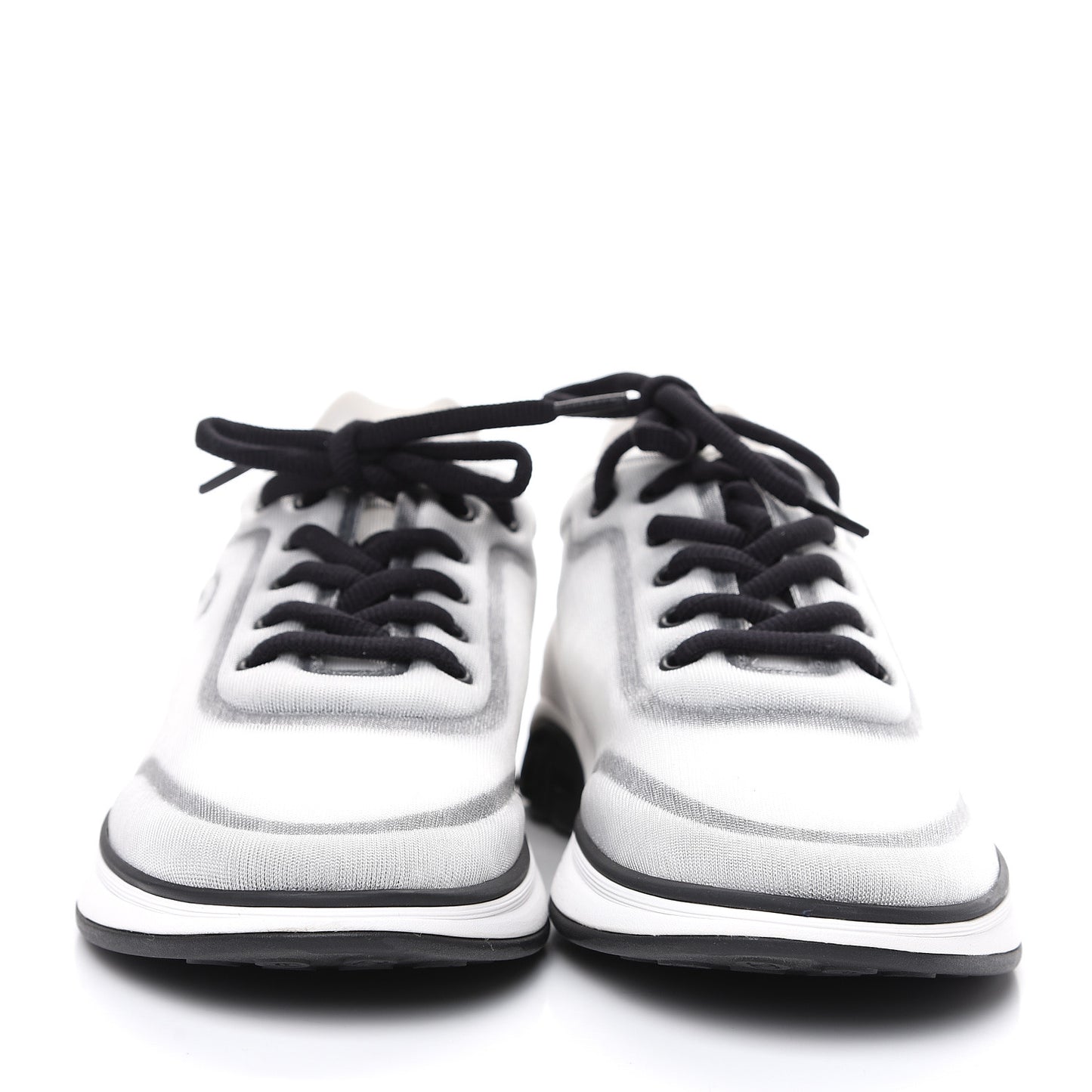 Calfskin Mesh Lycra Womens Logo Sneakers 38.5 White Black