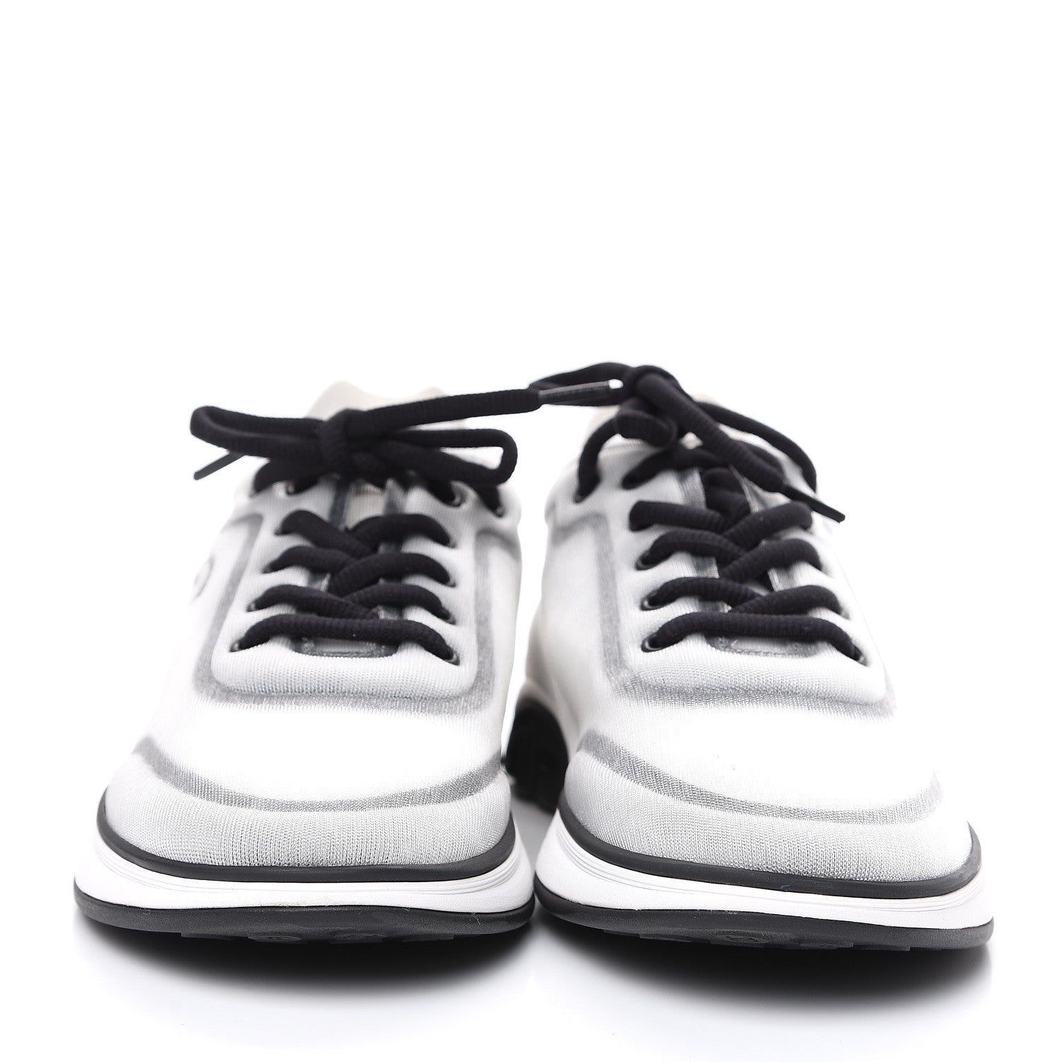 Chanel Calfskin Mesh Lycra Womens Logo Sneakers 38.5 White Black 2 of 7