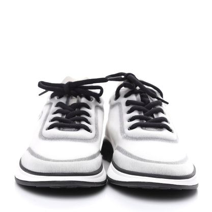 Chanel Calfskin Mesh Lycra Womens Logo Sneakers 38.5 White Black 2 of 7