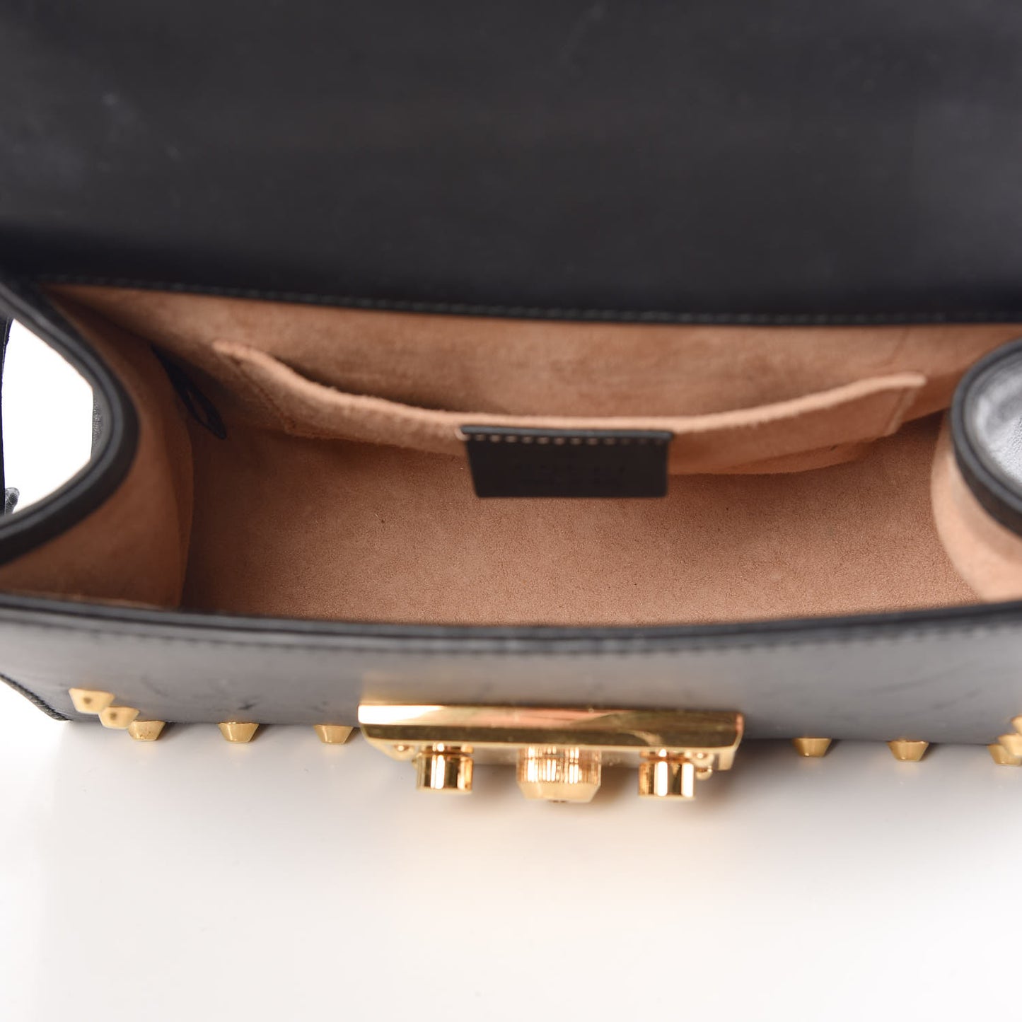 Calfskin Studded Small Padlock Shoulder Bag Black