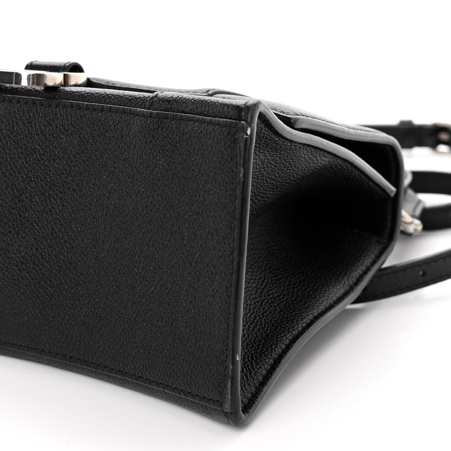 Grained Calfskin Small Hourglass Top Handle Bag Black