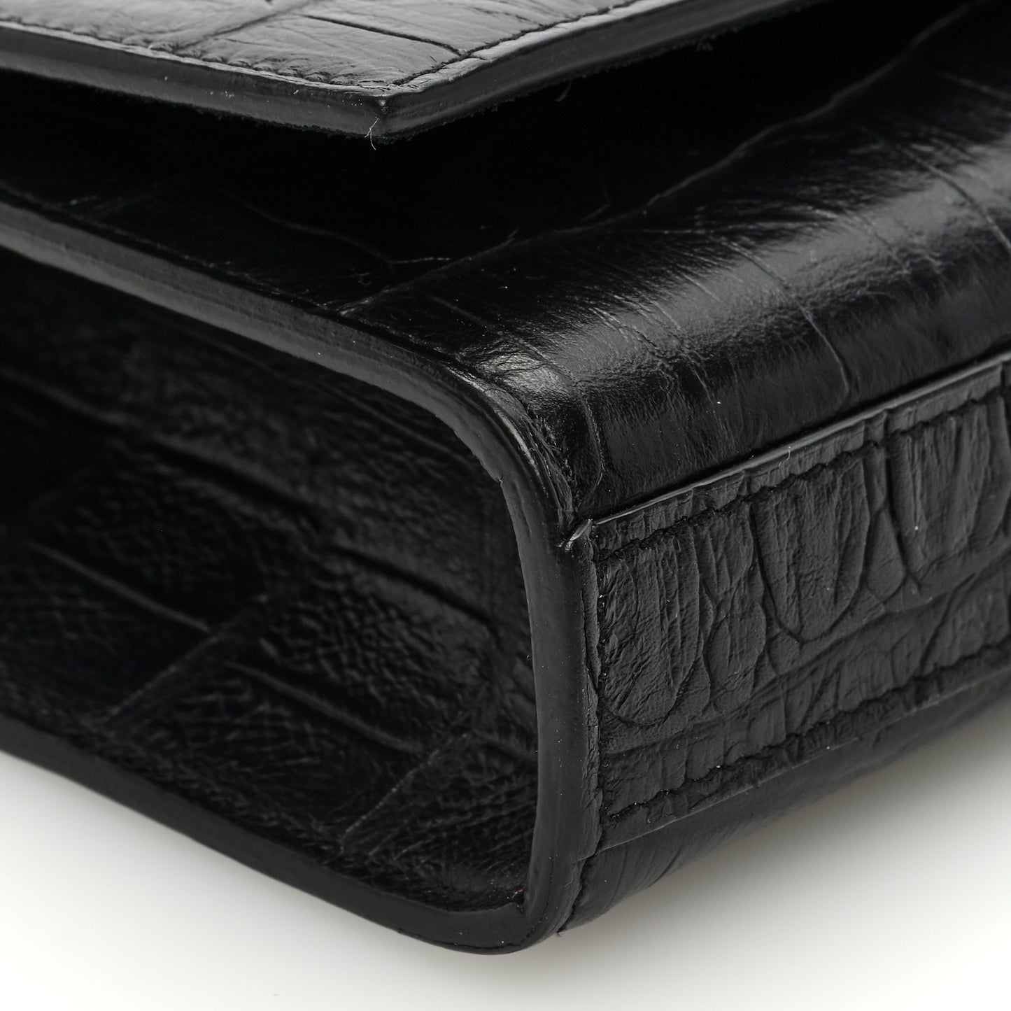 Calfskin Crocodile Embossed Classic Monogram Cassandre Clutch Black