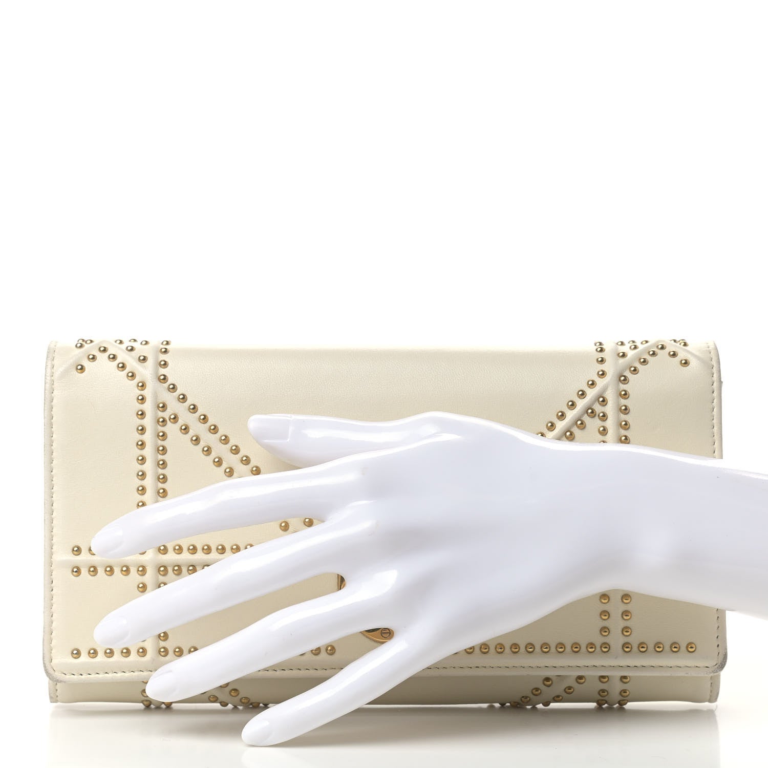 Christian Dior Calfskin Studded Diorama Croisiere Chain Wallet White 2 of 14