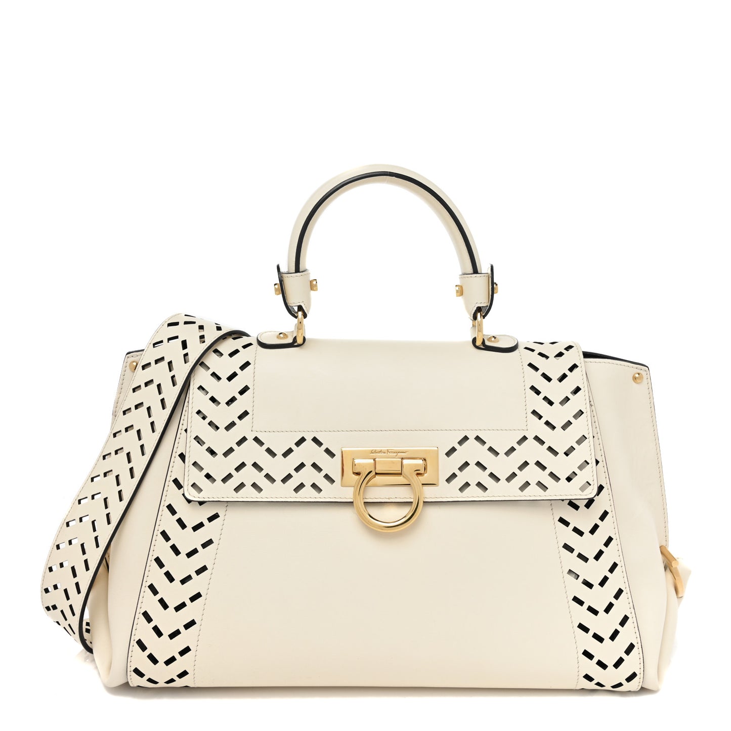 Calfskin Perforated Sofia Satchel White