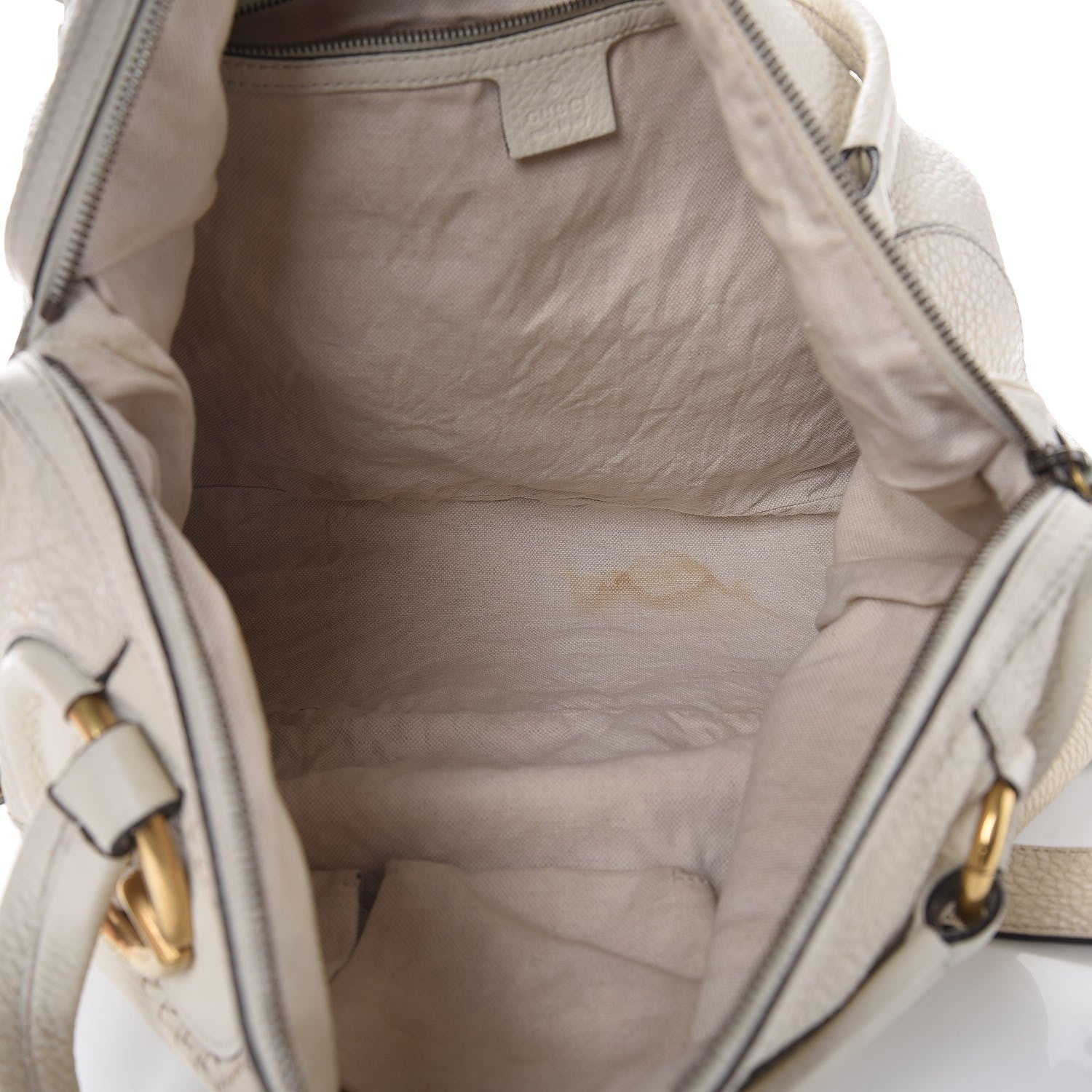 Gucci Pebbled Calfskin Twill Medium Top Handle Satchel White 4 of 19