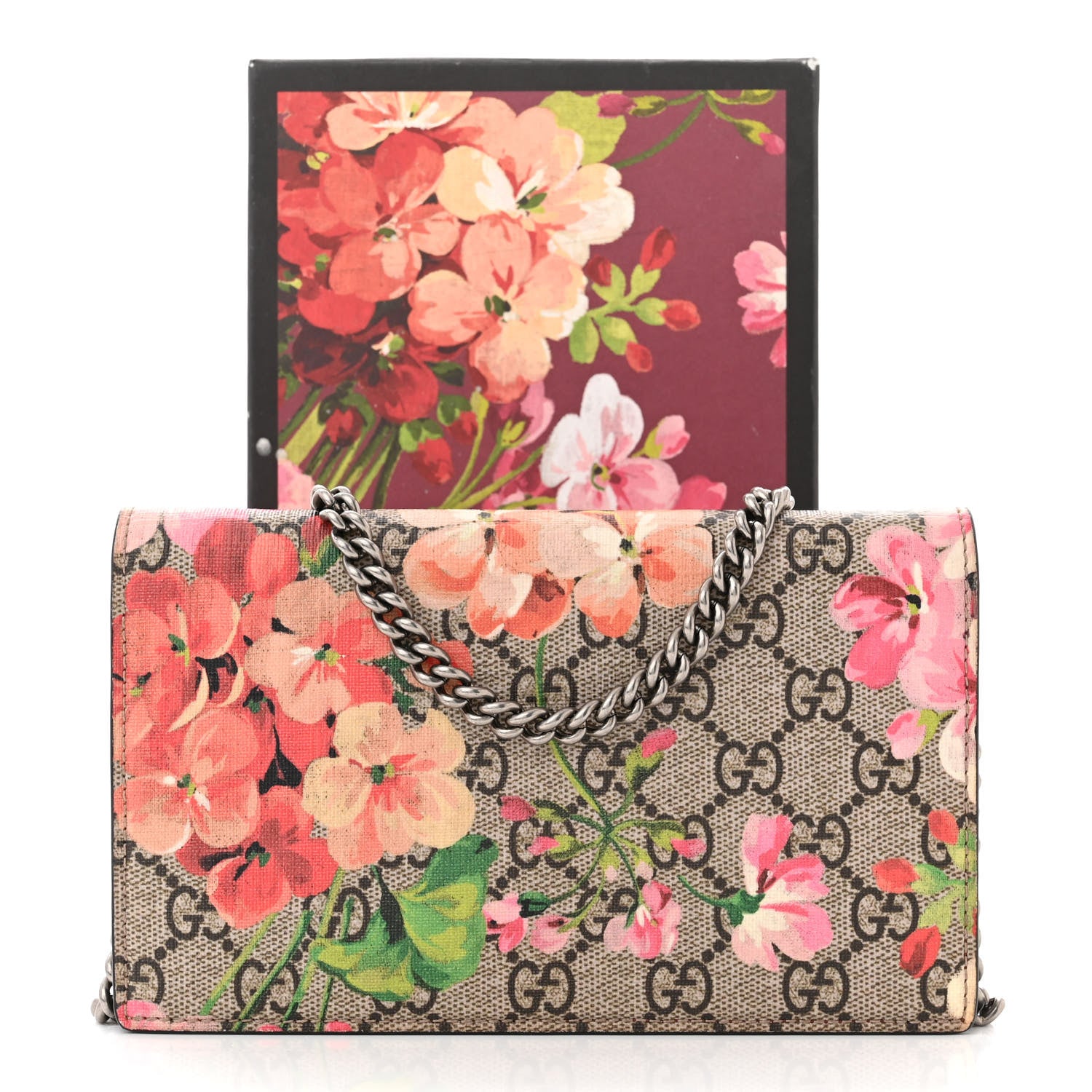 Gucci GG Supreme Monogram Blooms Chain Wallet Beige Multicolor Dry Rose 12 of 12