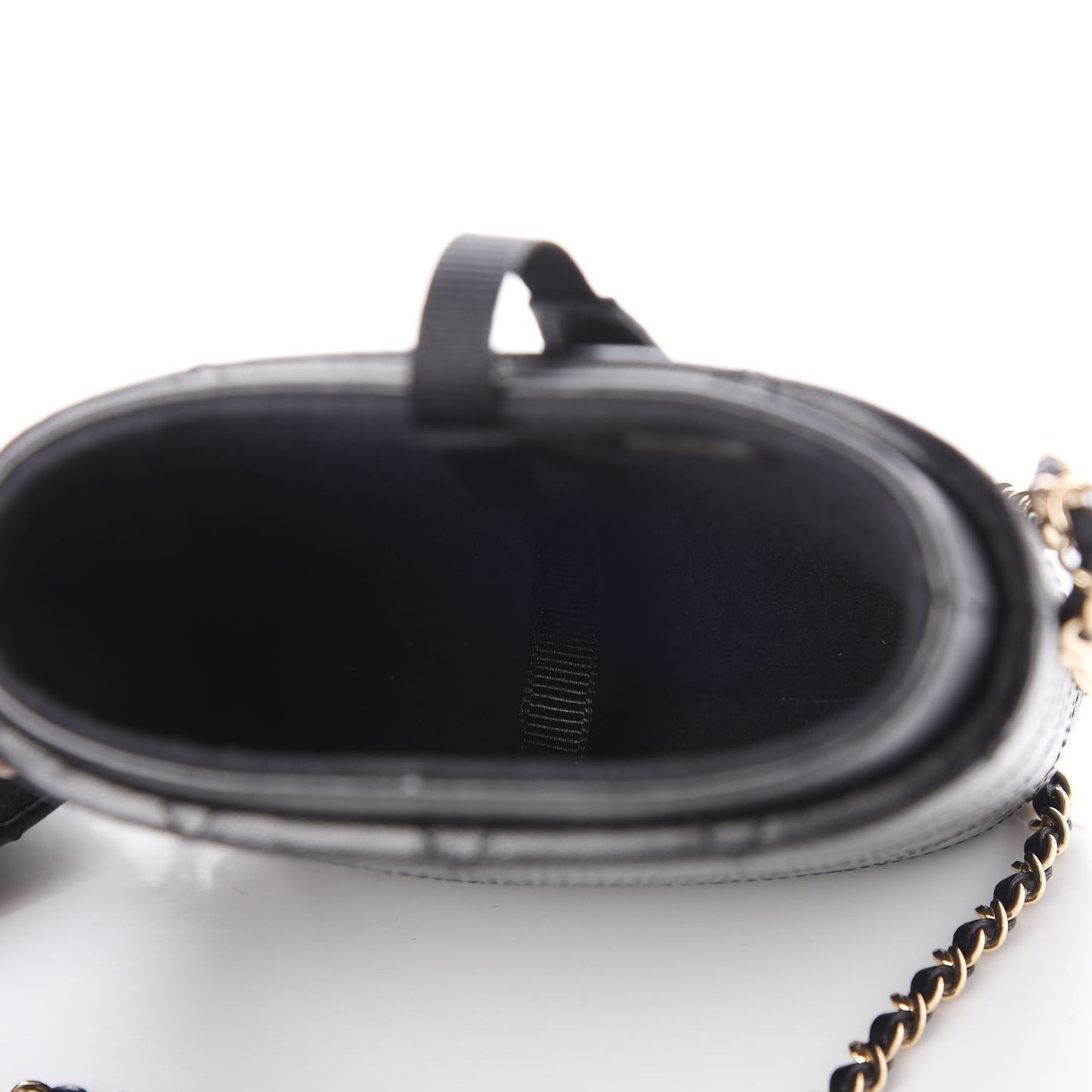 Lambskin Quilted Chain Around Phone Holder Black