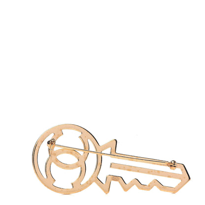 Chanel Crystal CC Key Brooch Black Gold 3 of 7