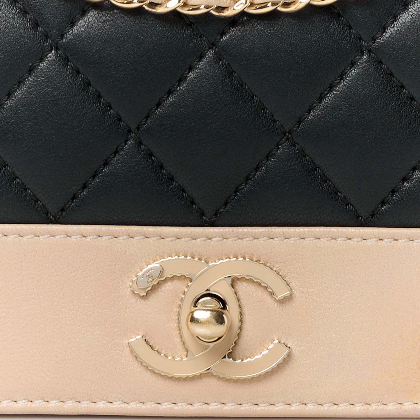 Sheepskin Quilted Small Vintage Mademoiselle Flap Beige Black