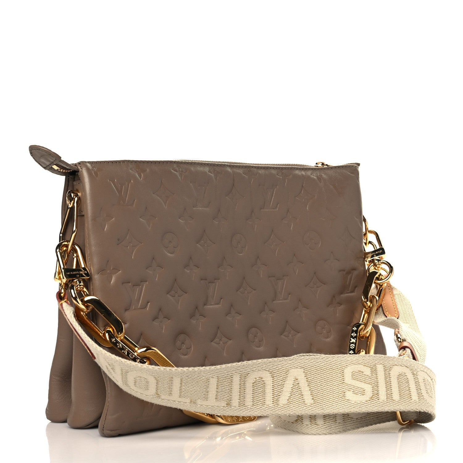 Louis Vuitton Lambskin Embossed Monogram Coussin MM Taupe 3 of 8