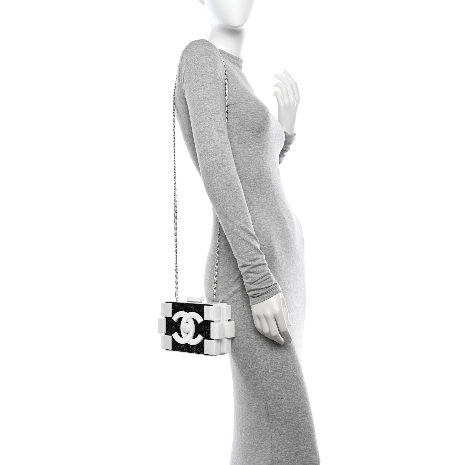 Chanel Plexiglass Crystal Lego Clutch White Black 3 of 26