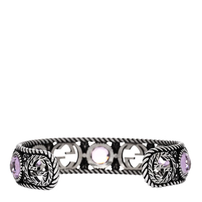 Gucci Sterling Silver Crystal Garden Interlocking G Cuff Bracelet Purple 2 of 5