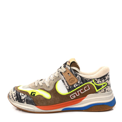 Gucci Suede Calfskin Tejus Printed Mens Ultrapace Sneakers 5.5 Natural Ardesia Neon Yellow 1 of 7
