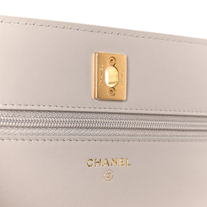 Chanel Lambskin Quilted CC Pearl Crush Wallet on Chain WOC Grey 6 of 12