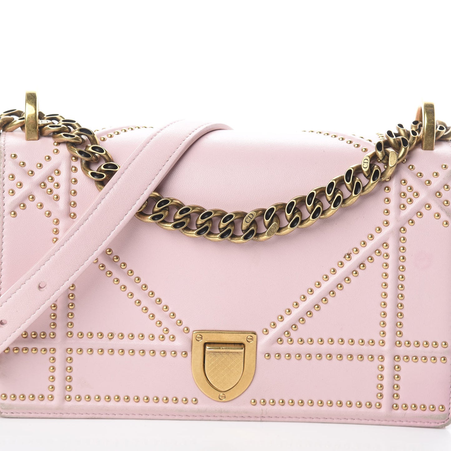 Lambskin Studded Small Diorama Flap Bag Pink
