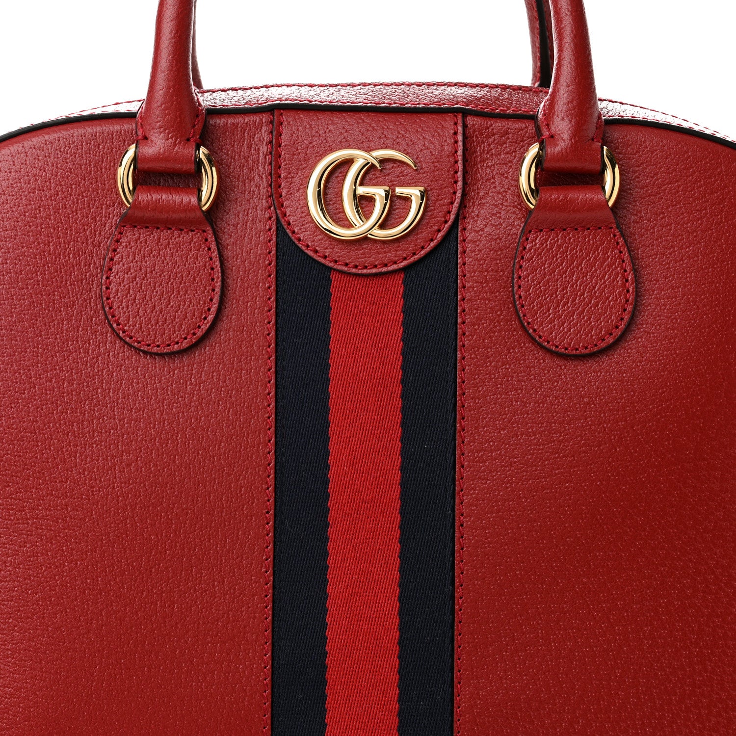 Gucci Textured Dollar Calfskin Web Small Savoy Bowling Tote Red 8 of 10