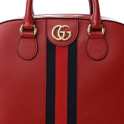 Gucci Textured Dollar Calfskin Web Small Savoy Bowling Tote Red 8 of 10