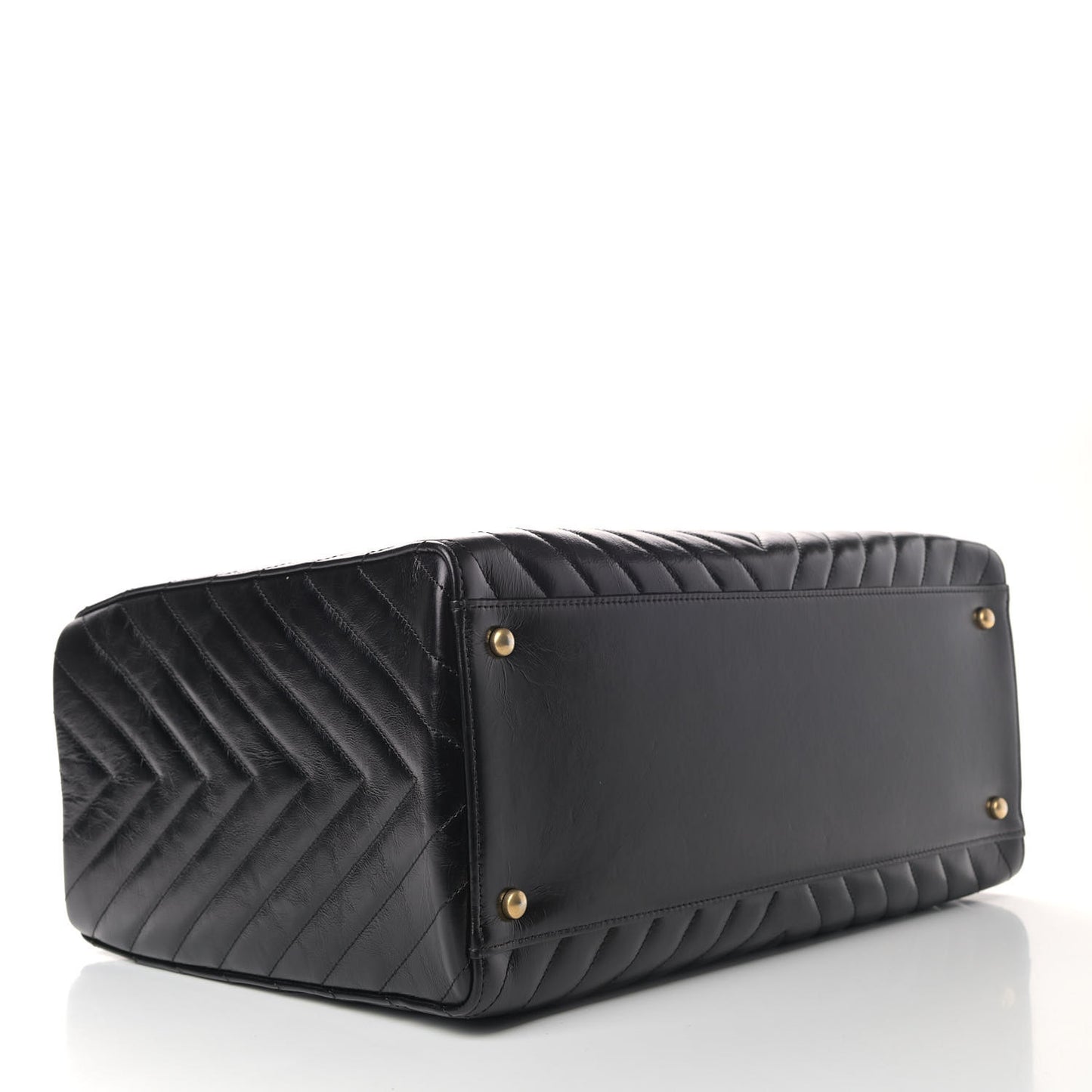 Aged Calfskin Chevron Large Coco Handle Shopping Tote Black