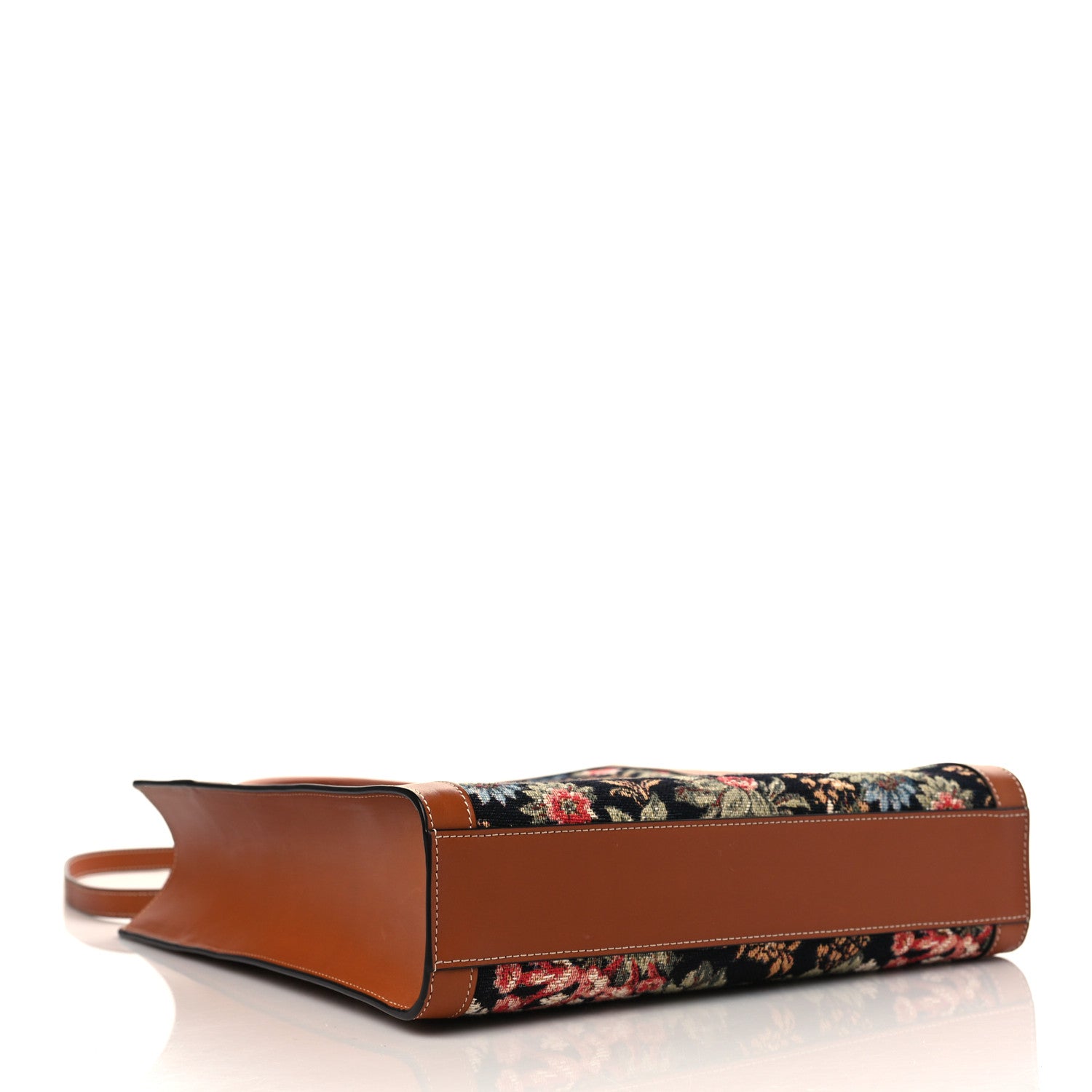 Celine Canvas Calfskin Jacquard Floral Small Vertical Cabas Black Tan 4 of 6