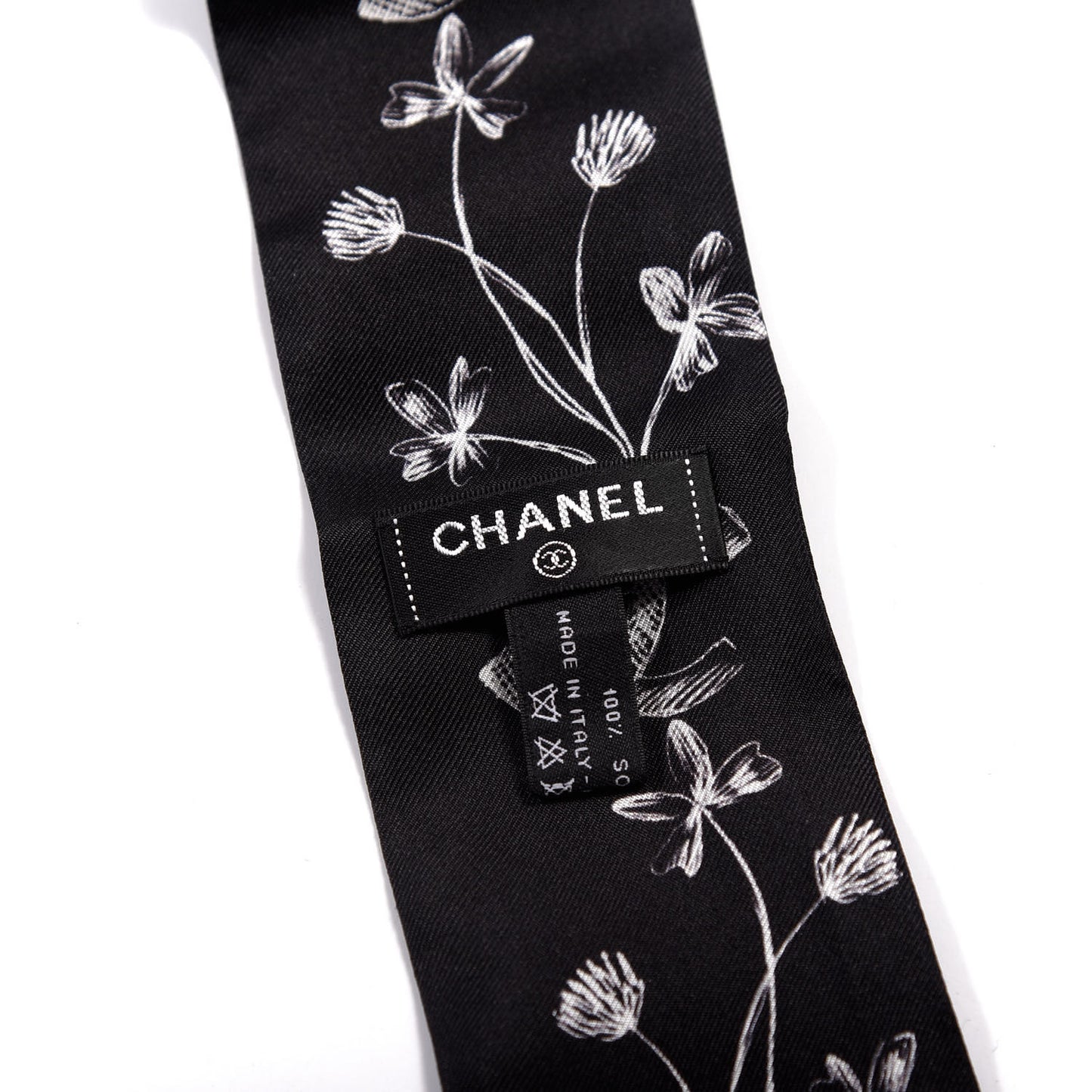 Silk CC Slim Bandeau Scarf Black White