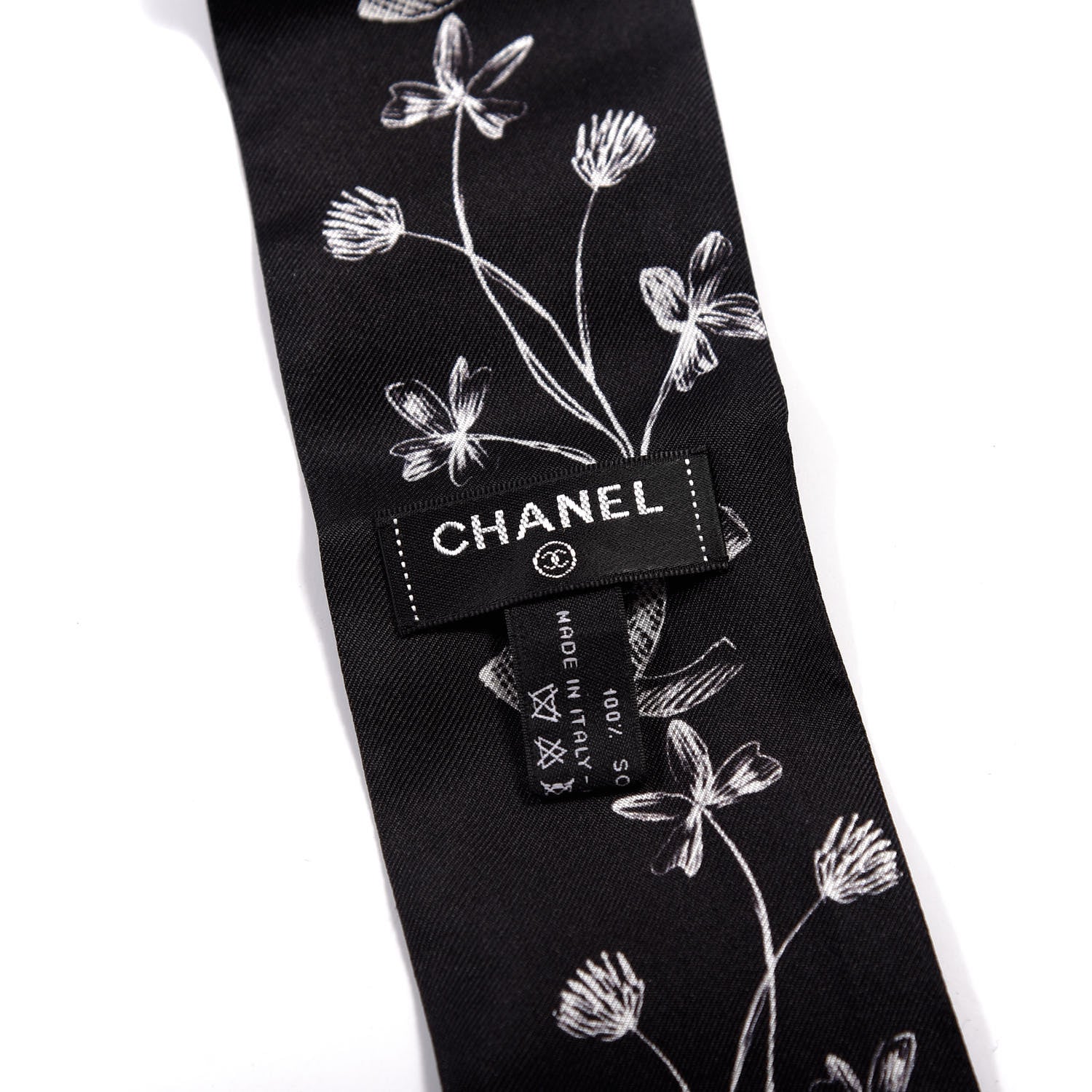 Chanel Silk CC Slim Bandeau Scarf Black White 2 of 4