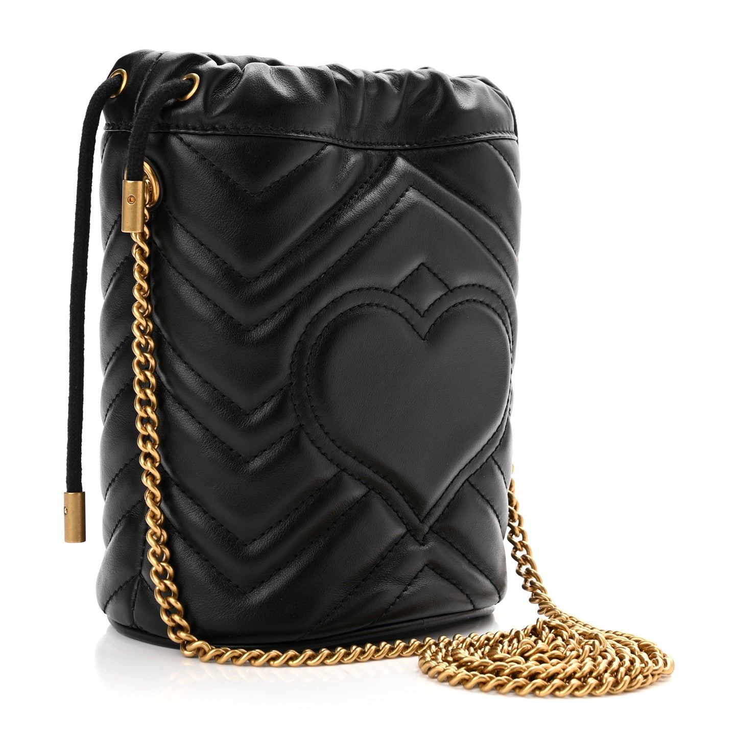 Calfskin Matelasse Mini GG Marmont 2.0 Bucket Bag Black