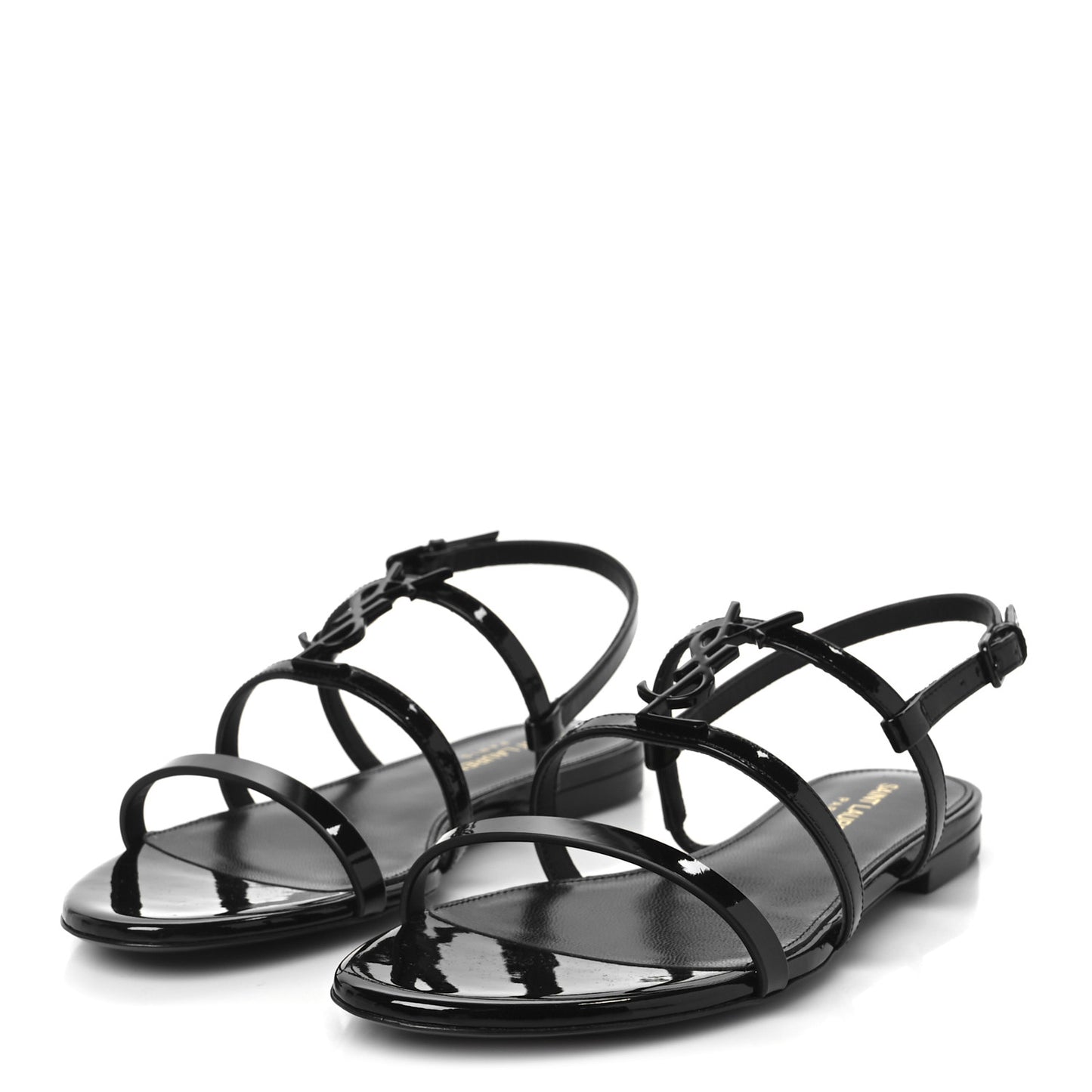 Patent Calfskin Cassandra Monogram Sandals 37 Black