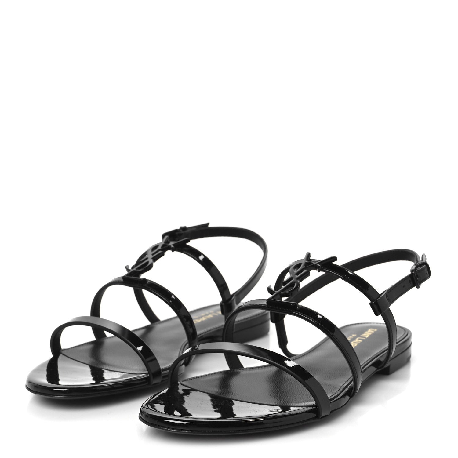 Saint Laurent Patent Calfskin Cassandra Monogram Sandals 37 Black 4 of 10