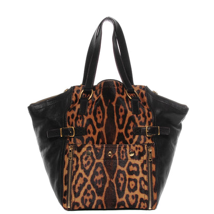 Saint Laurent Calfskin Leopard Print Pony Hair Medium Downtown Tote Dark Brown 1 of 8