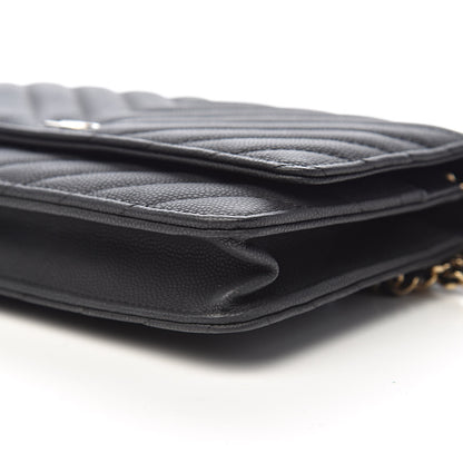Chanel Caviar Chevron Quilted Wallet On Chain WOC Black 11 of 13