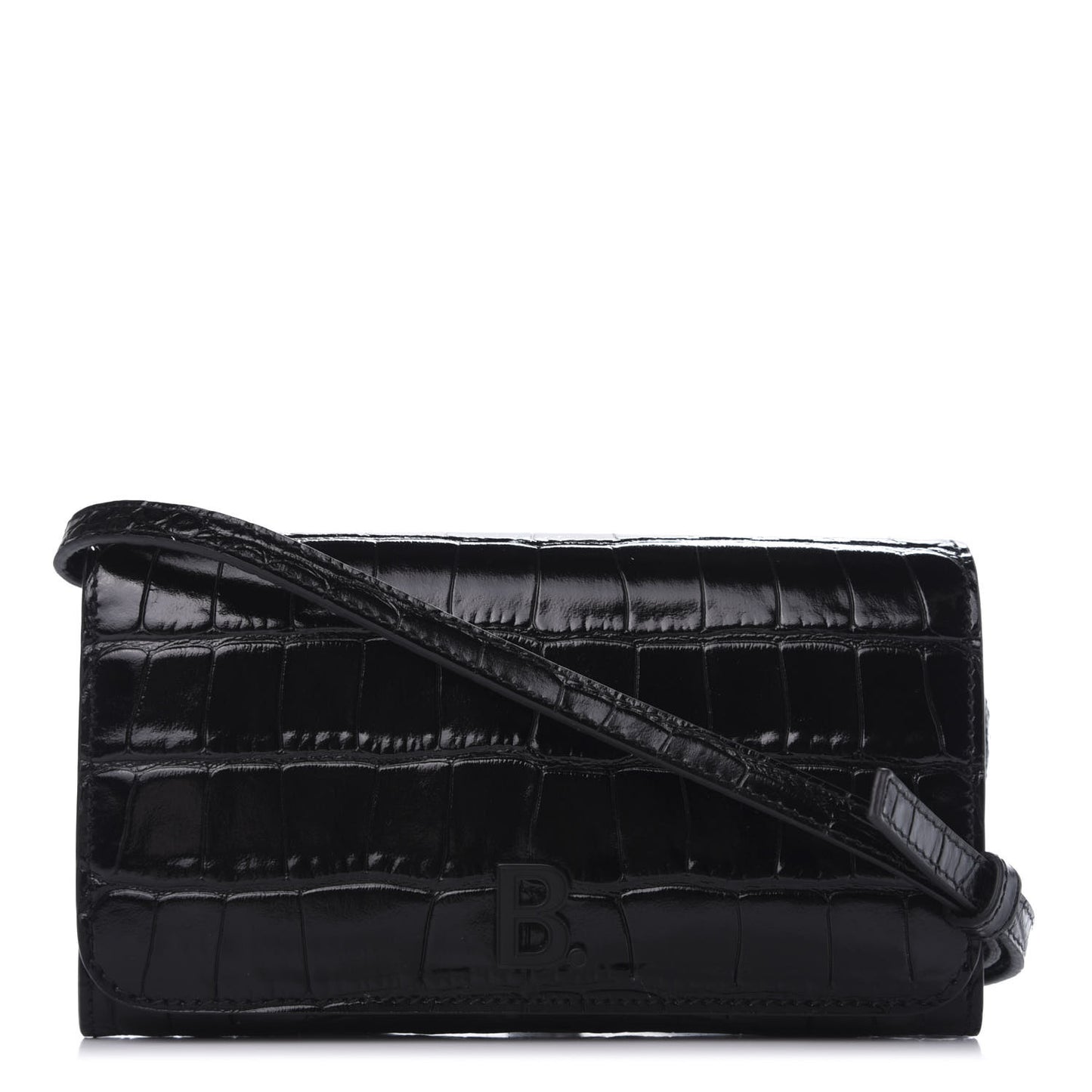 Calfskin Crocodile Embossed Touch Phone Holder With Strap Black