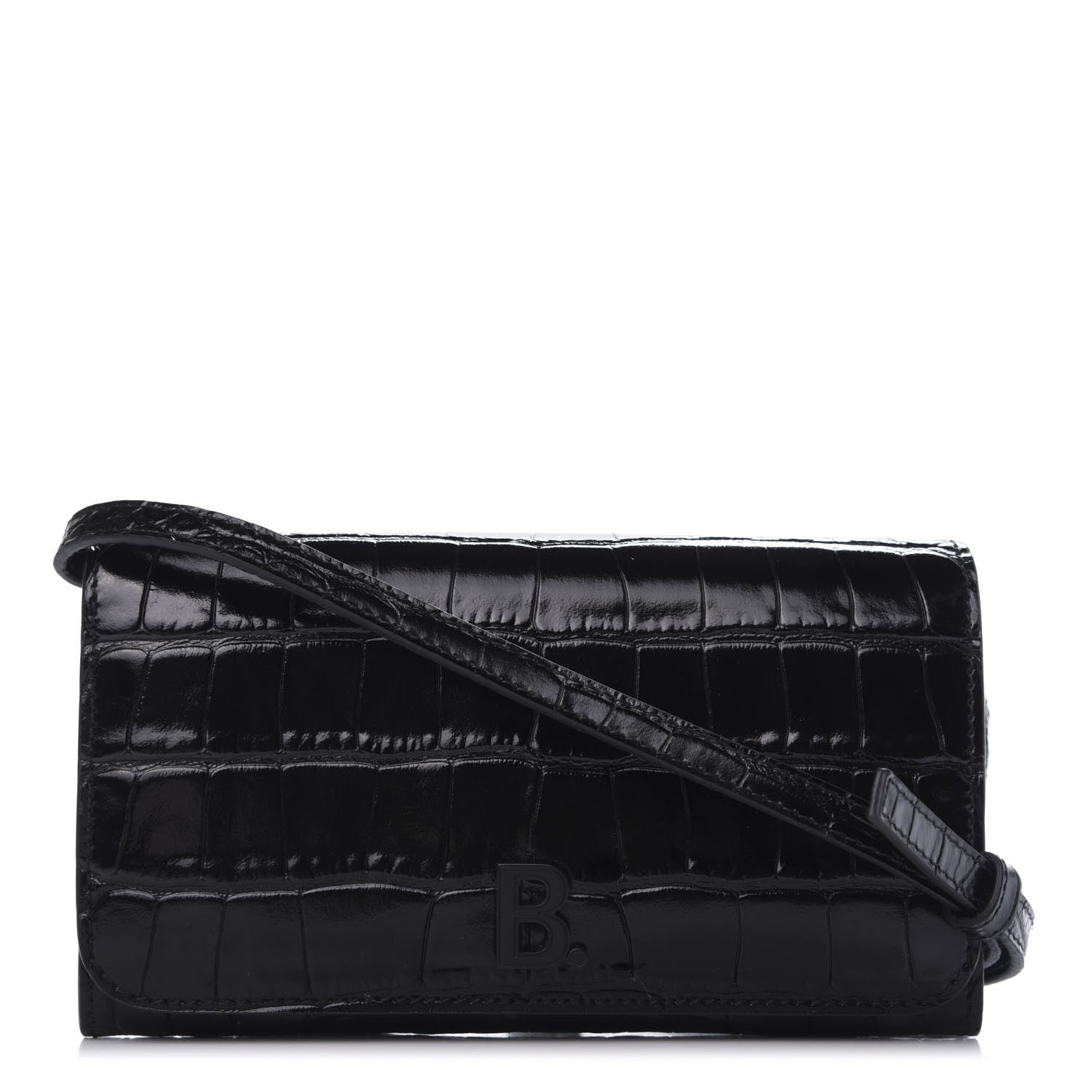 Balenciaga Calfskin Crocodile Embossed Touch Phone Holder With Strap Black 1 of 9