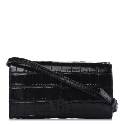 Balenciaga Calfskin Crocodile Embossed Touch Phone Holder With Strap Black 1 of 9