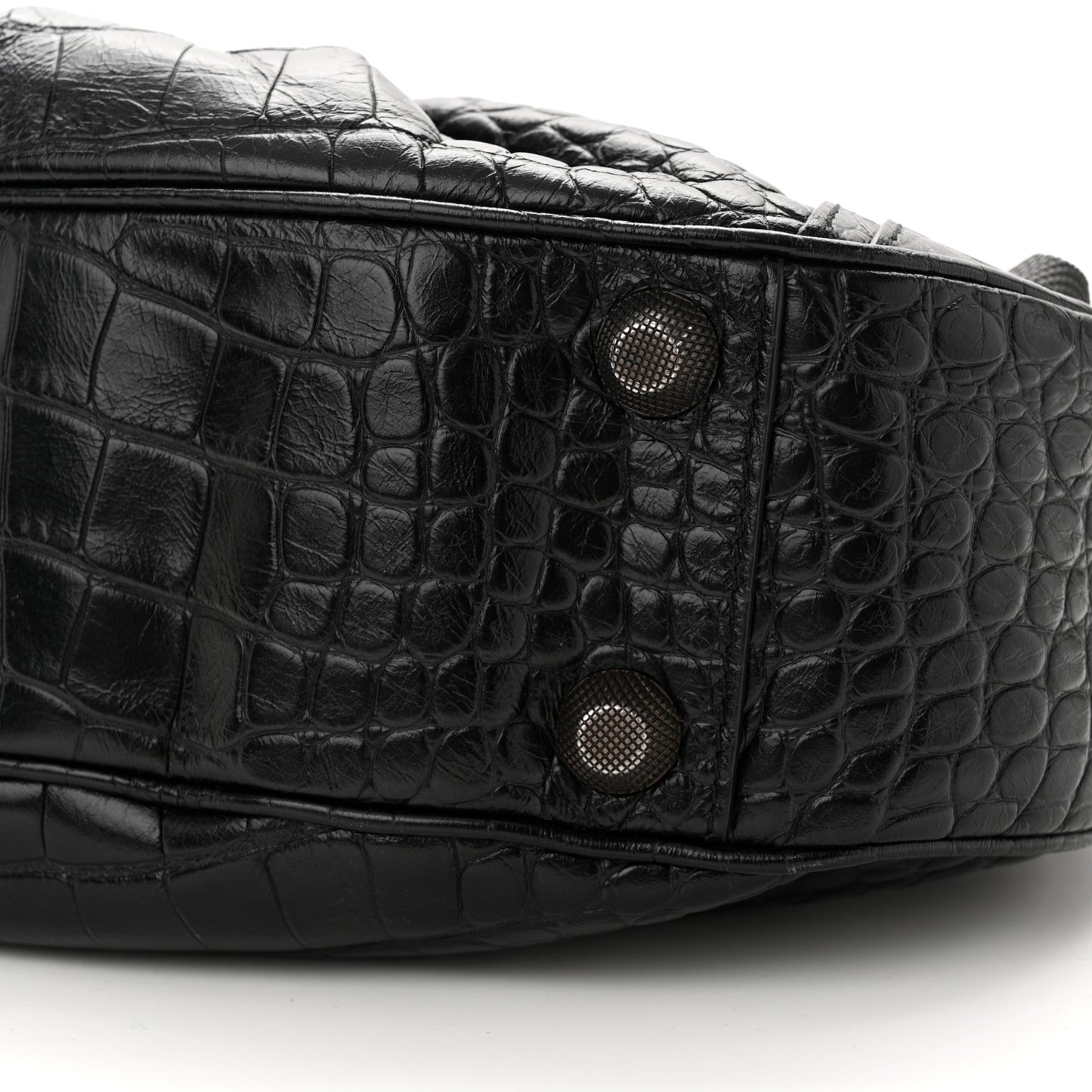 Extra Supple Calfskin Crocodile Embossed Monochrome Small Le Cagole Shoulder Bag Black